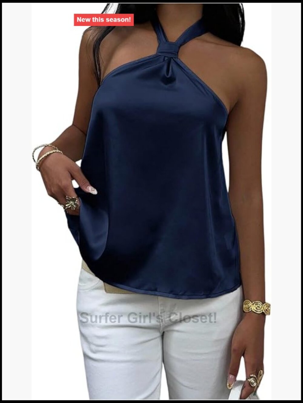 Silk Satin Halter Top Sleeveless Backless Tie Front Knot Open Back